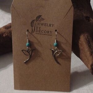 Turquoise Bead Sterling Silver Hummingbird Drop Earrings